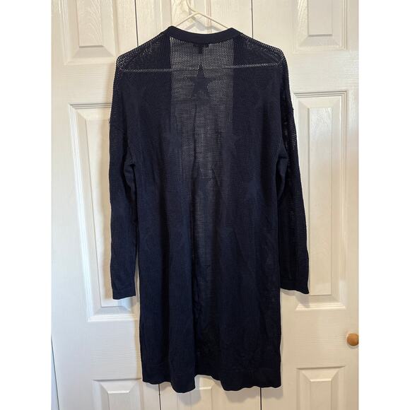 Talbots Plus Navy Blue Cotton Loose Knit Star Accent Open Front Cardigan Size X - Picture 4 of 7